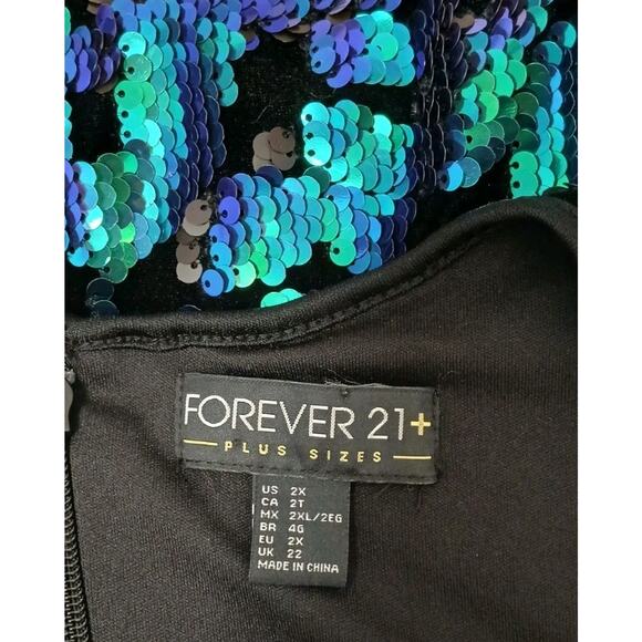 Forever 21 Mini Dress Sequin Plus 2X Green Iridescent Holiday Christmas NY Party - Picture 16 of 16